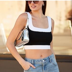 Body contour stretch cotton top, square neck